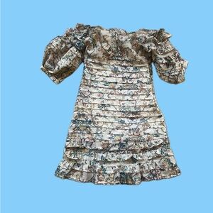 Vintage Floral Ruffle Off-Shoulder Dress